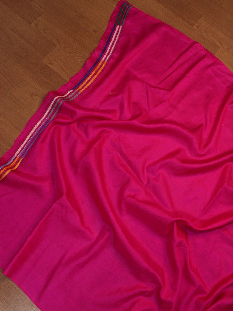 Pink Hand Embroidered Kantha Pure Bangalore Silk Saree - Luxurion World