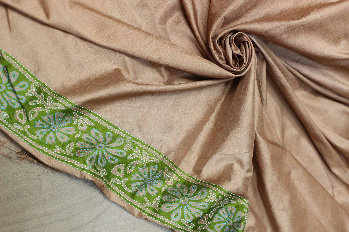 Purple Hand Painted And Kantha Embroidered Pure Bangalore Silk Saree - Luxurion World