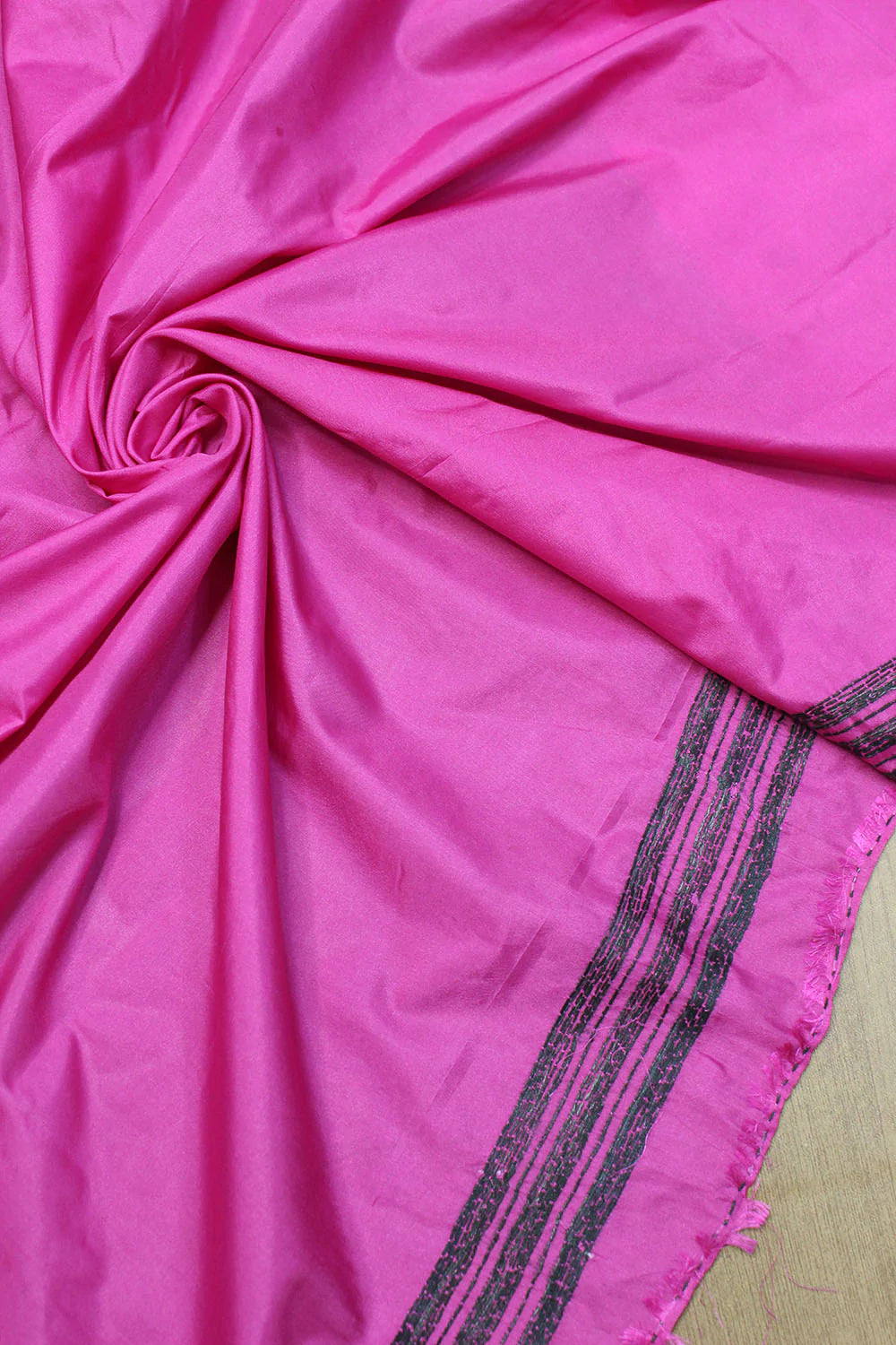 Pink Hand Embroidered Kantha Pure Bangalore Silk Saree - Luxurion World