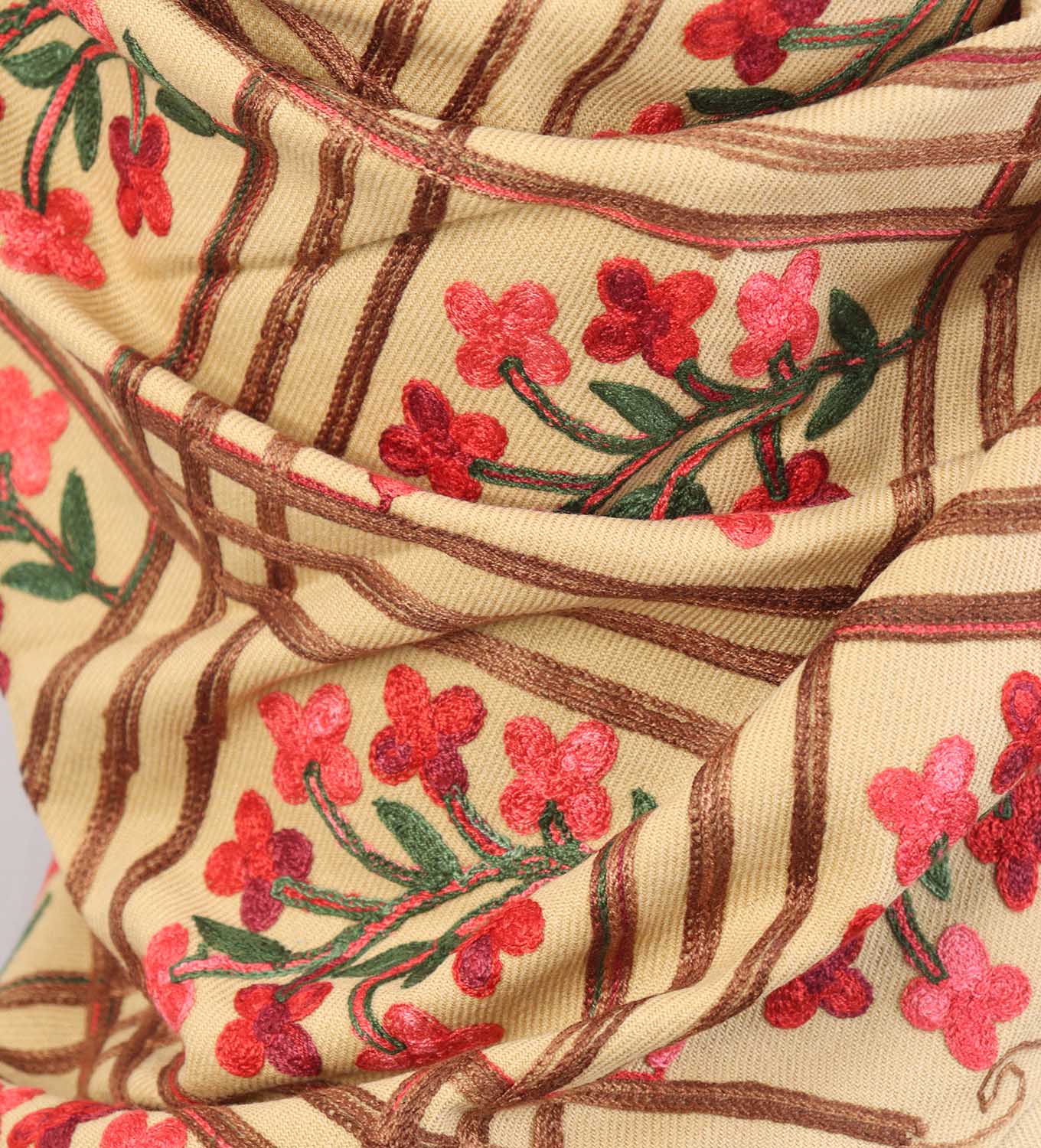 Pastel Embroidered Kashmiri Aari Work Woollen Stole - Luxurion World