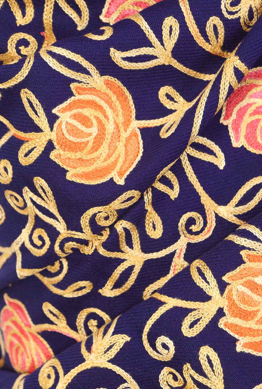 Blue Embroidered Kashmiri Aari Work Woollen Stole - Luxurion World