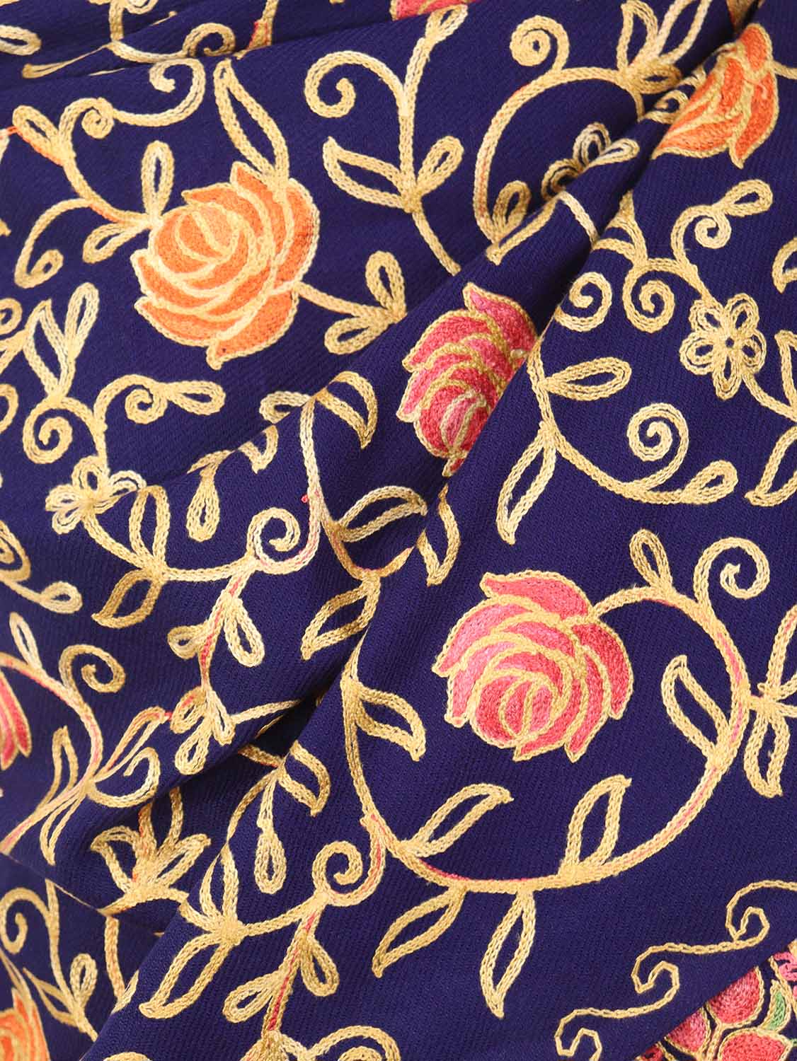 Blue Embroidered Kashmiri Aari Work Woollen Stole - Luxurion World