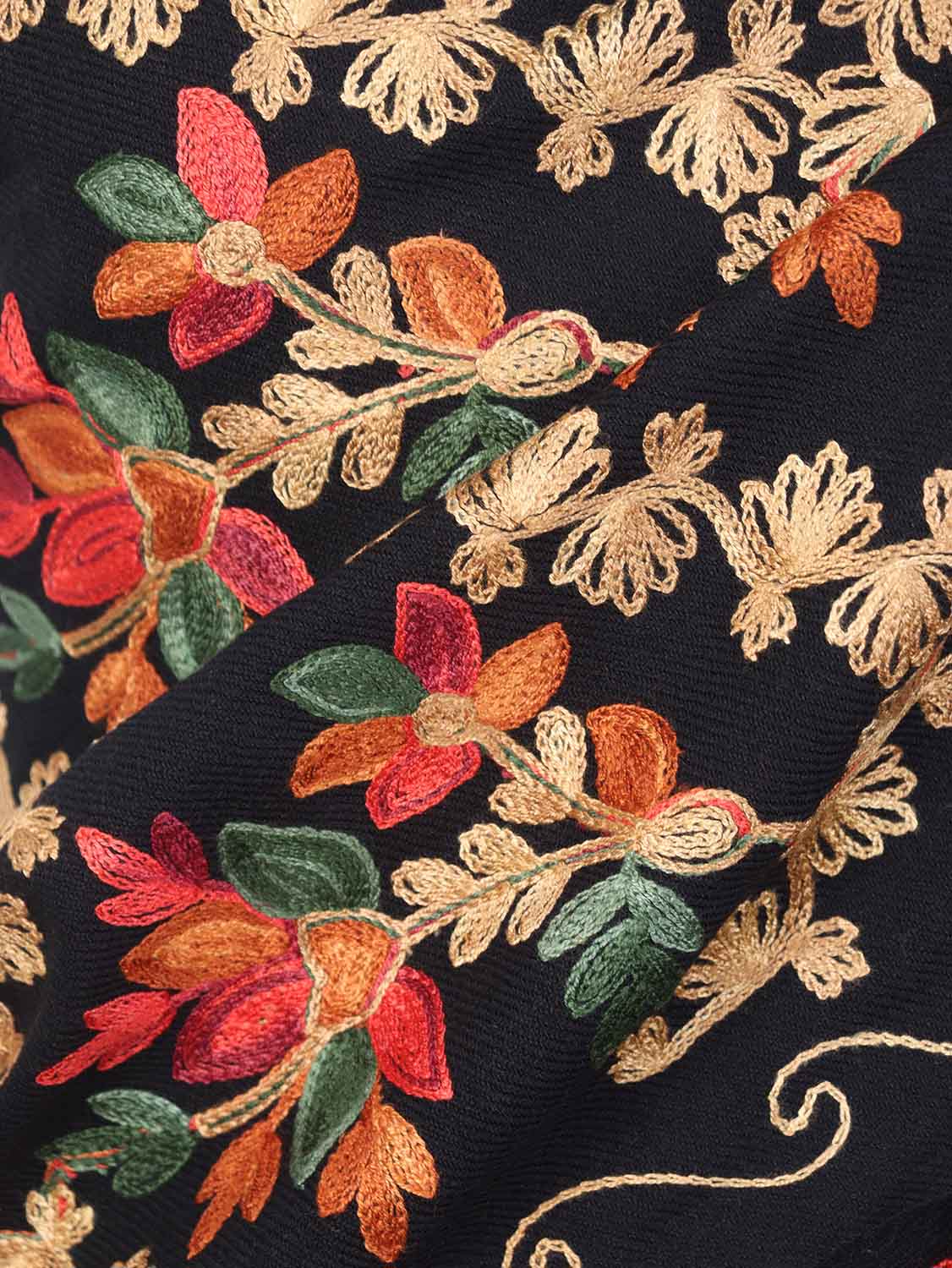Black Embroidered Kashmiri Aari Work Woollen Stole - Luxurion World