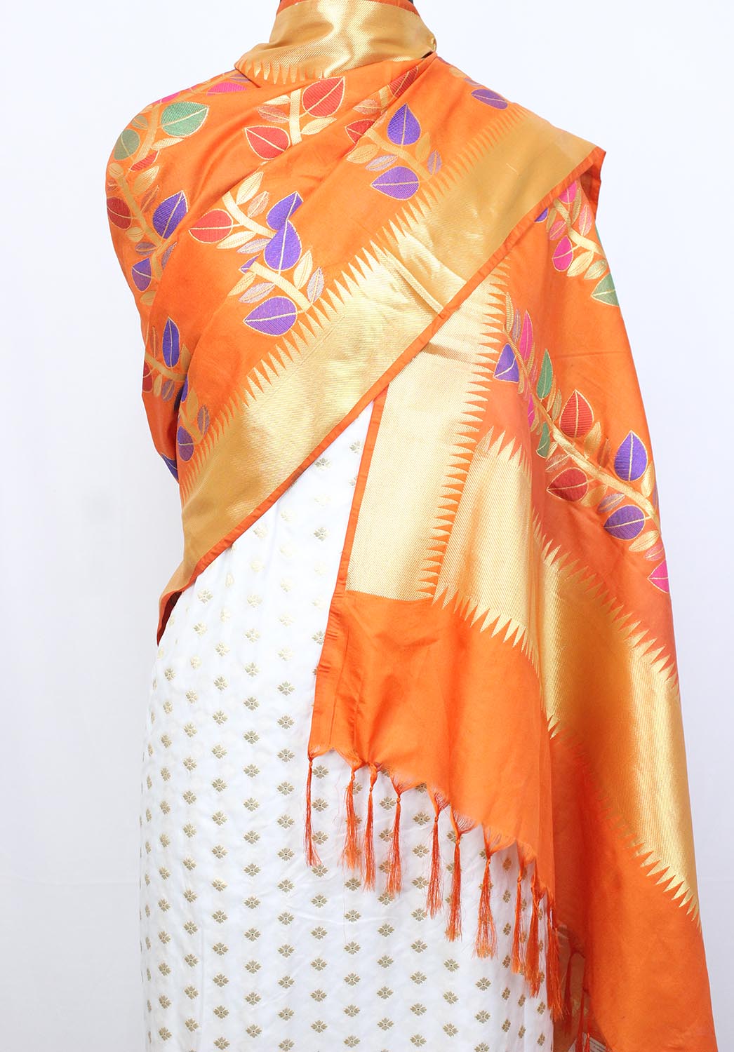 Dyeable Banarasi Silk Suit With Orange Banarasi Silk Meenakari Dupatta - Luxurion World