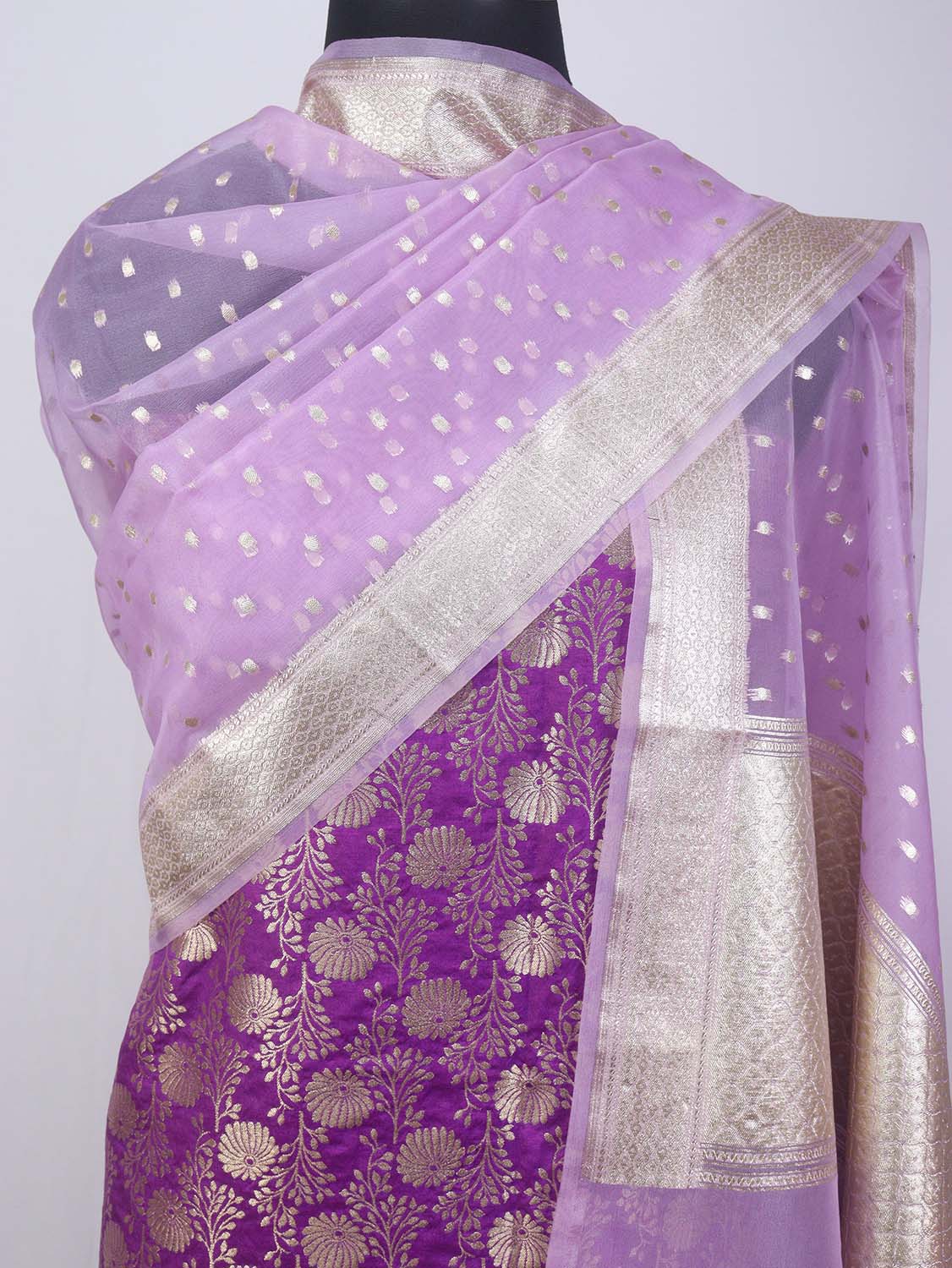 Purple Banarasi Silk Suit With Purple Banarasi Organza Dupatta - Luxurion World
