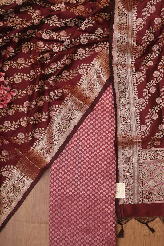 Purple Banarasi Silk Suit With Maroon Banarasi Silk Meenakari Dupatta