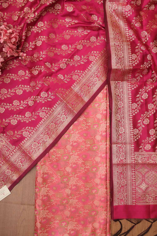 Pink Banarasi Silk Tanchui Jamawar Suit With Pink Banarasi Silk Meenakari Dupatta - Luxurion World