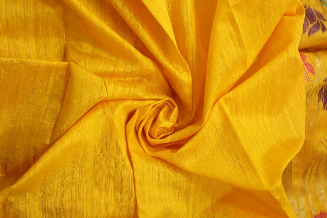 Yellow Handloom Banarasi Dupion Silk Lotus Design Meenakari Saree - Luxurion World