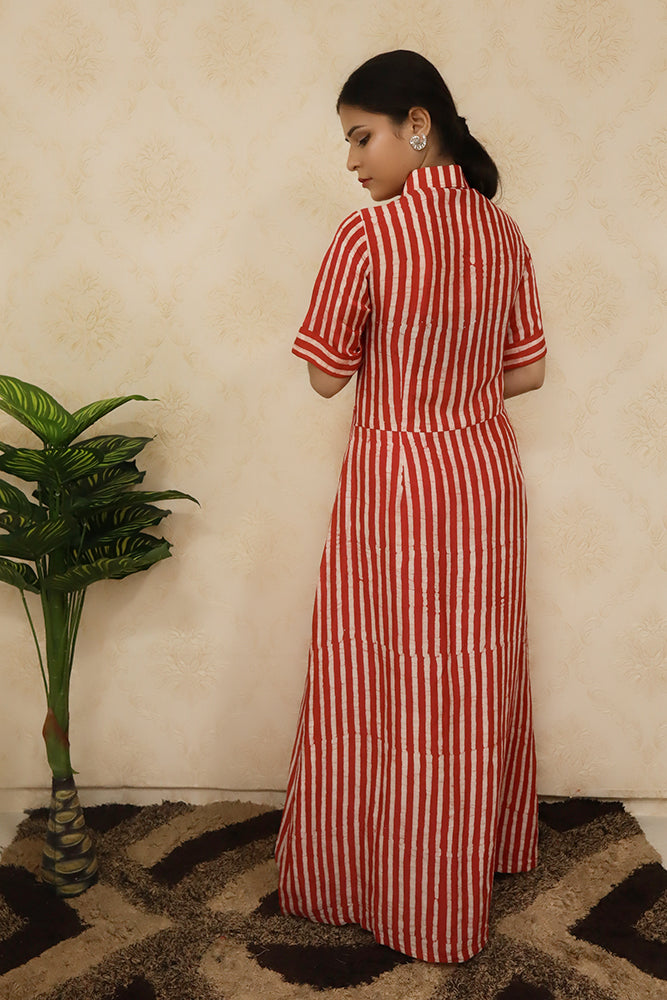 Red and White Batik Silk Maxi Dress - Luxurion World