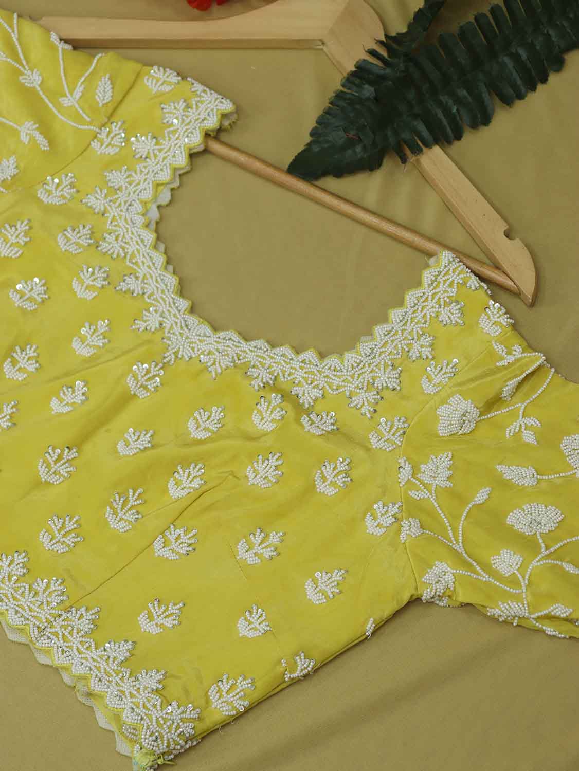 Stylish Yellow Crepe Blouse with Hand Embroidered Beads Work - Luxurion World