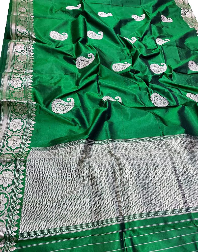 Green Handloom Banarasi Pure Silk Dupatta - Luxurion World