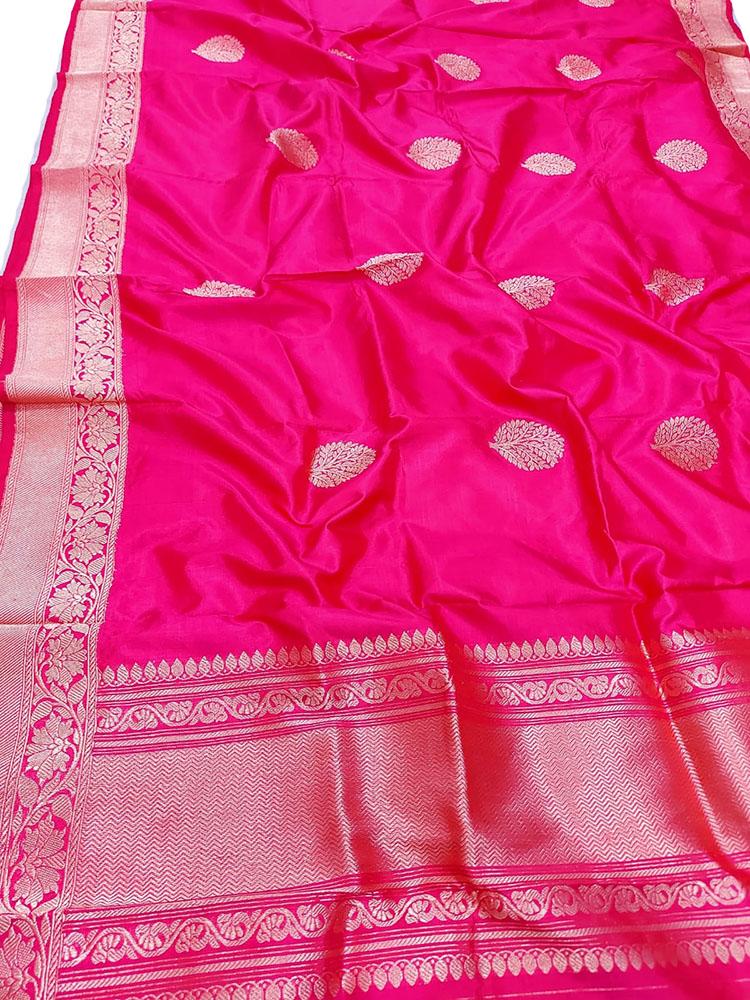 Pink Handloom Banarasi Pure Silk Dupatta - Luxurion World