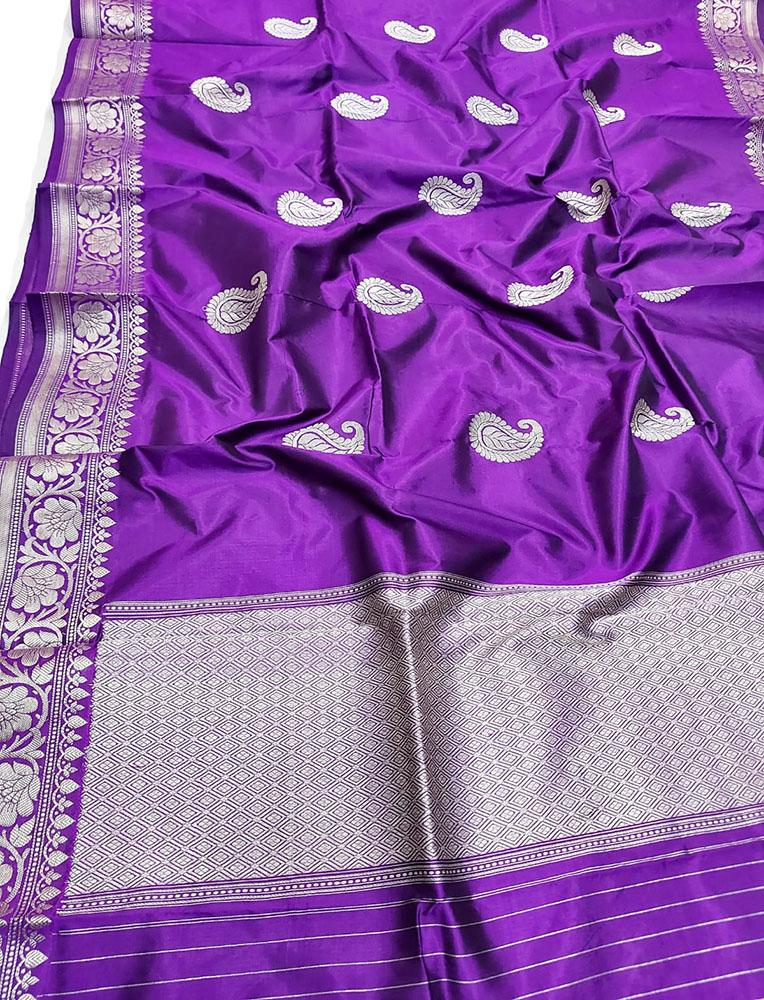 Purple Handloom Banarasi Pure Silk Dupatta - Luxurion World