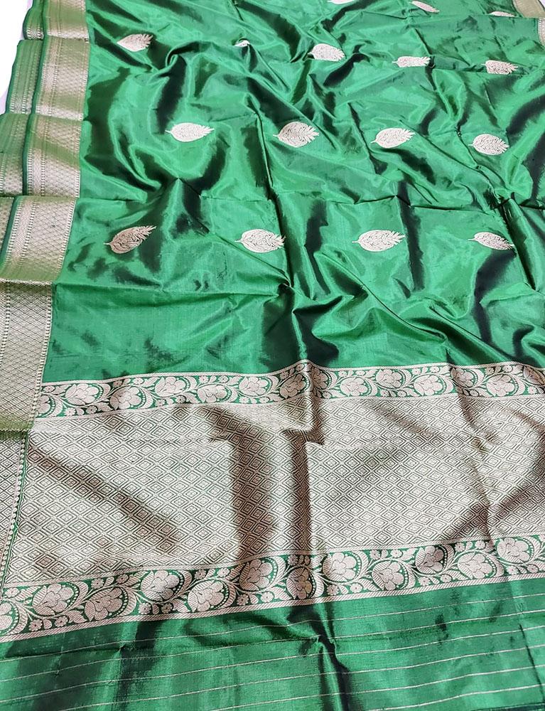 Green Handloom Banarasi Pure Silk Dupatta - Luxurion World