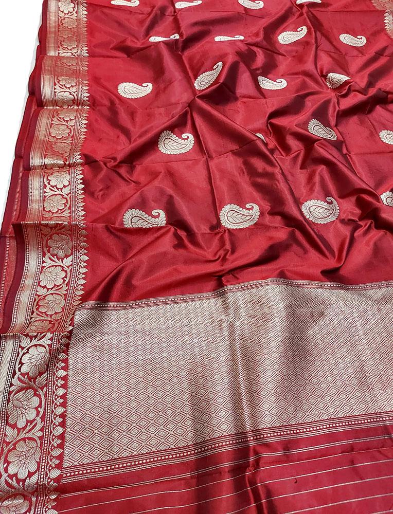 Maroon Handloom Banarasi Pure Silk Dupatta - Luxurion World