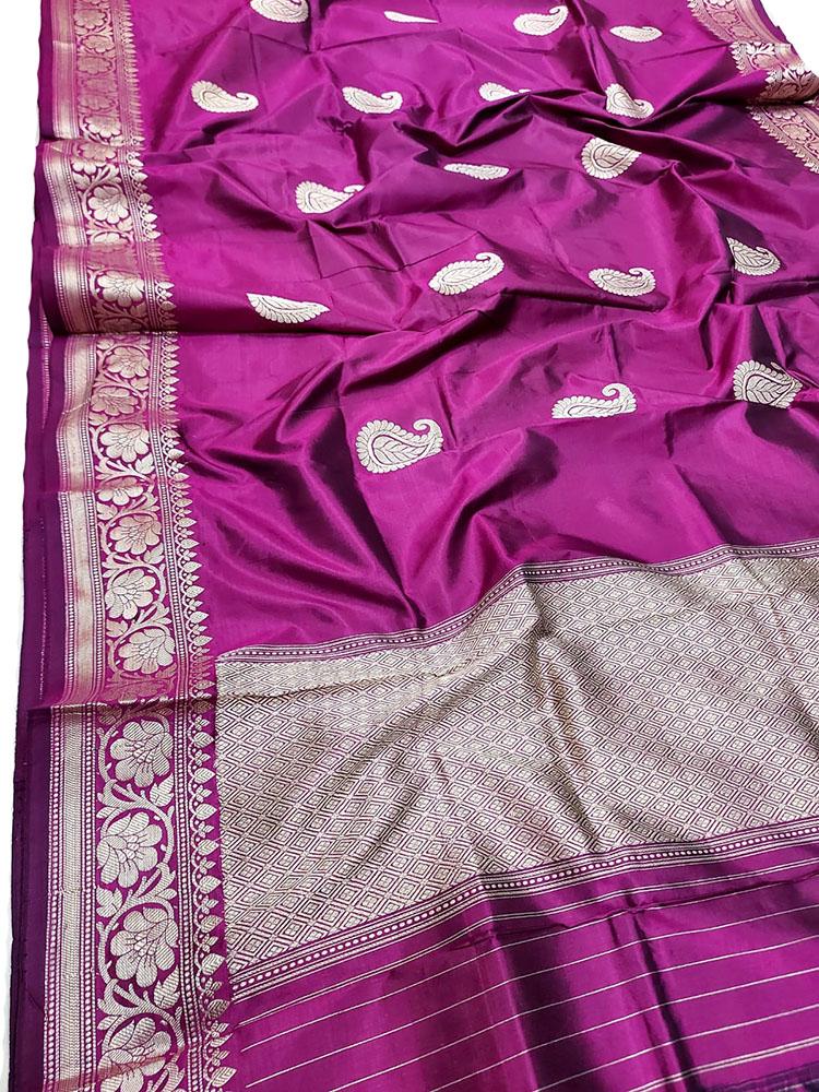 Purple Handloom Banarasi Pure Silk Dupatta - Luxurion World