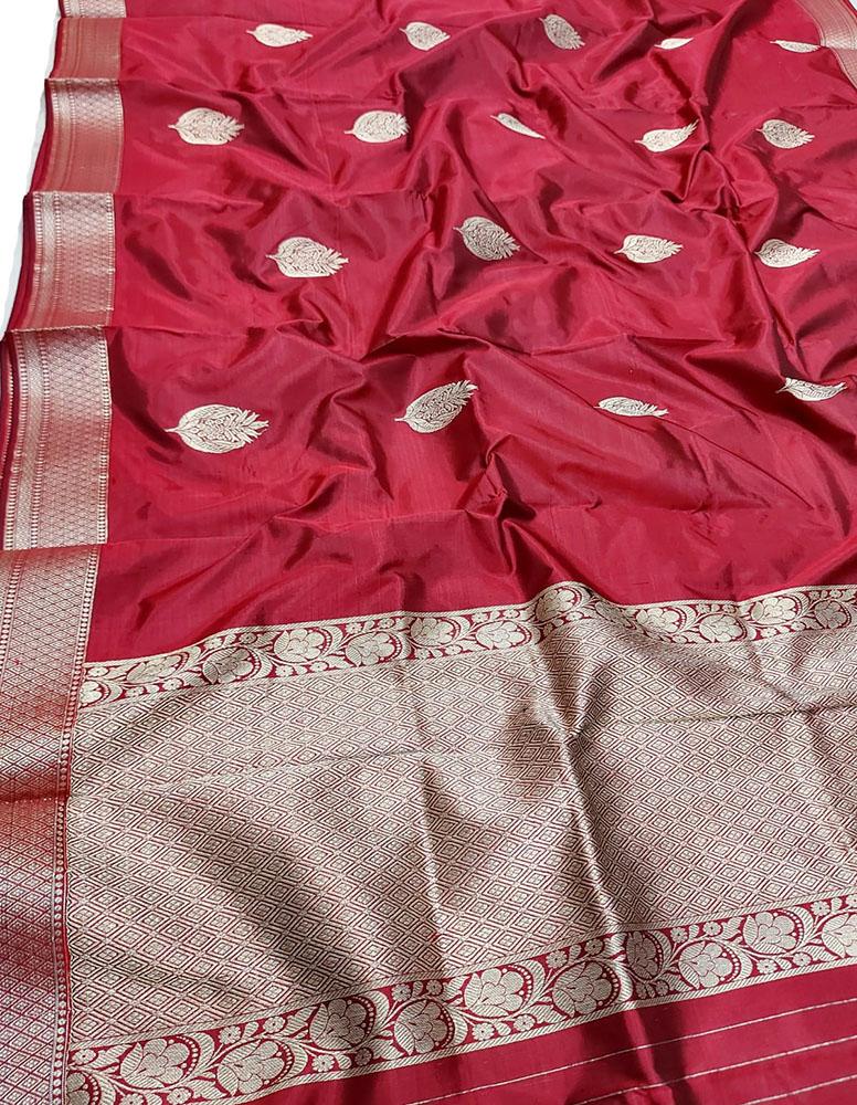 Maroon Handloom Banarasi Pure Silk Dupatta - Luxurion World