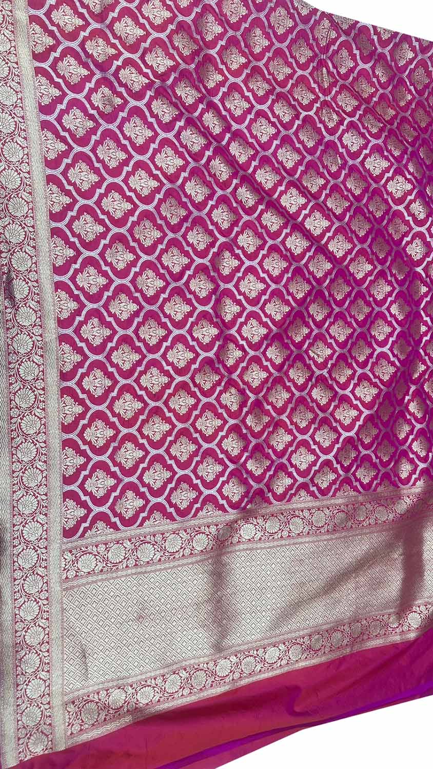 Pink Handloom Banarasi Pure Katan Silk Dupatta - Luxurion World