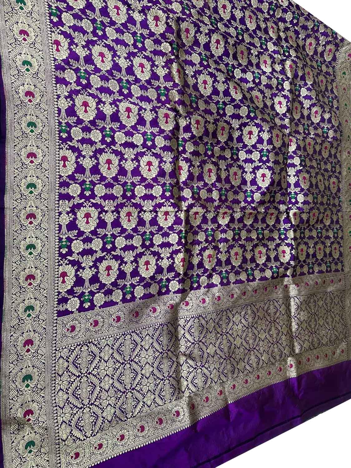 Purple Handloom Banarasi Pure Katan Silk Dupatta - Luxurion World