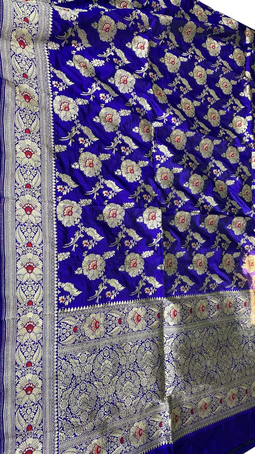 Blue Handloom Banarasi Pure Katan Silk Dupatta - Luxurion World