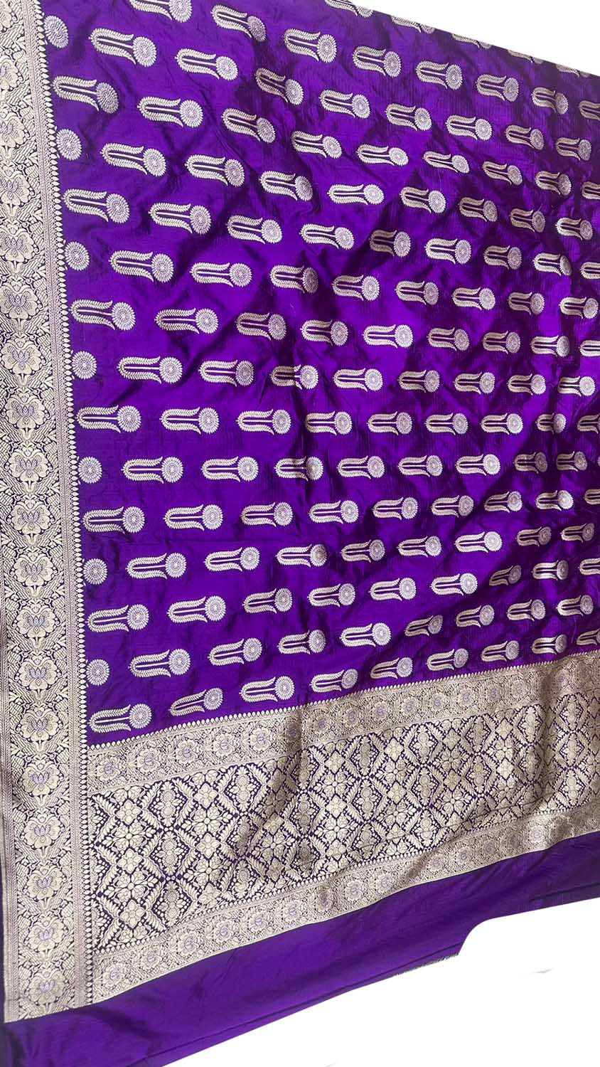 Purple Handloom Banarasi Pure Katan Silk Dupatta - Luxurion World