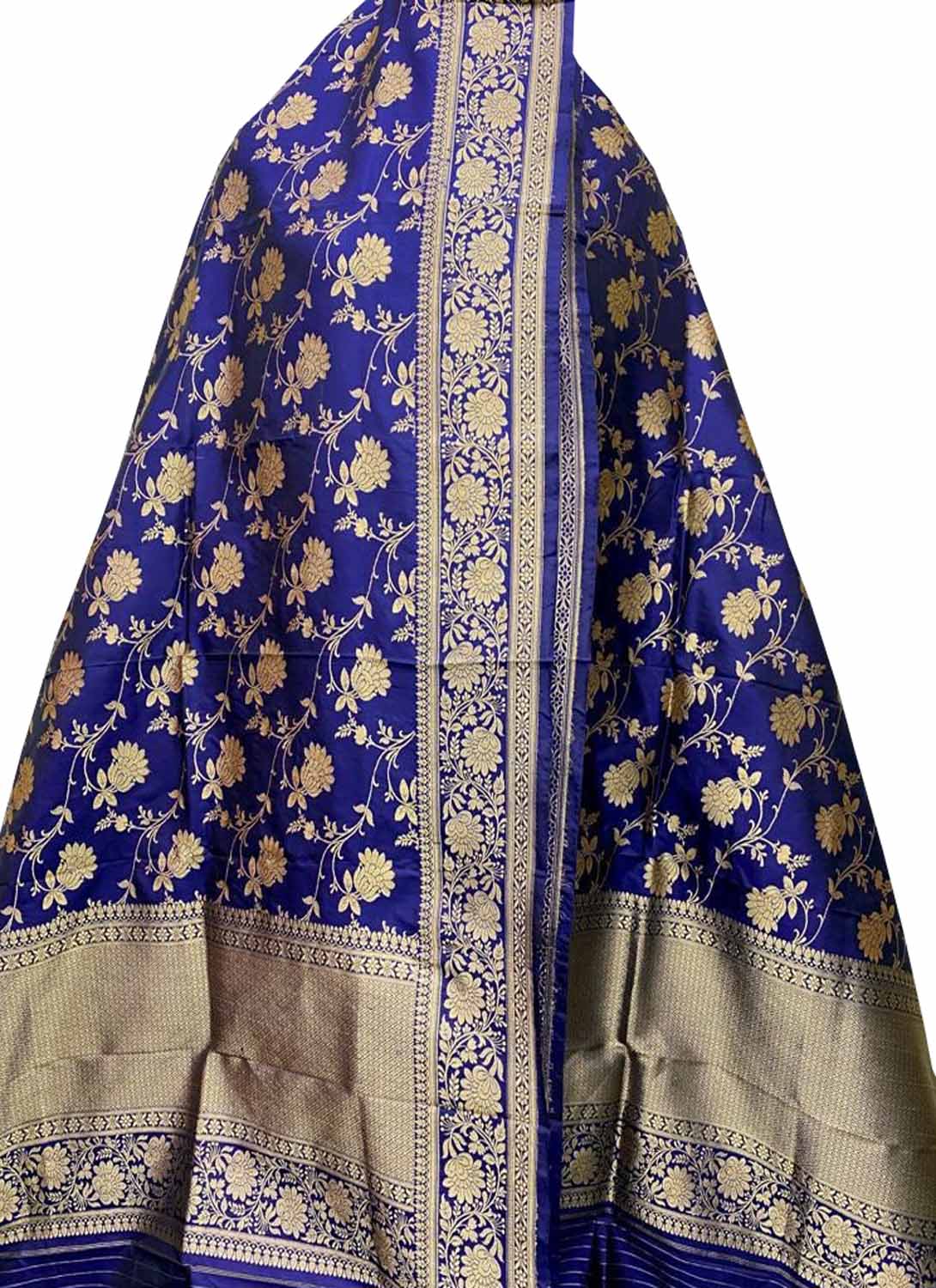 Blue Handloom Banarasi Pure Katan Silk Dupatta - Luxurion World