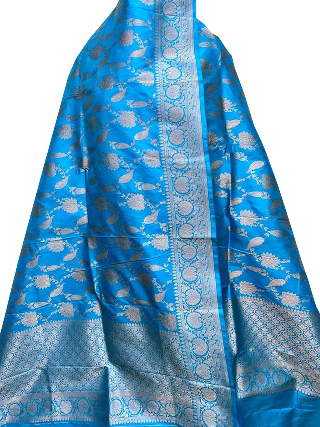 Blue Handloom Banarasi Pure Katan Silk Dupatta - Luxurion World