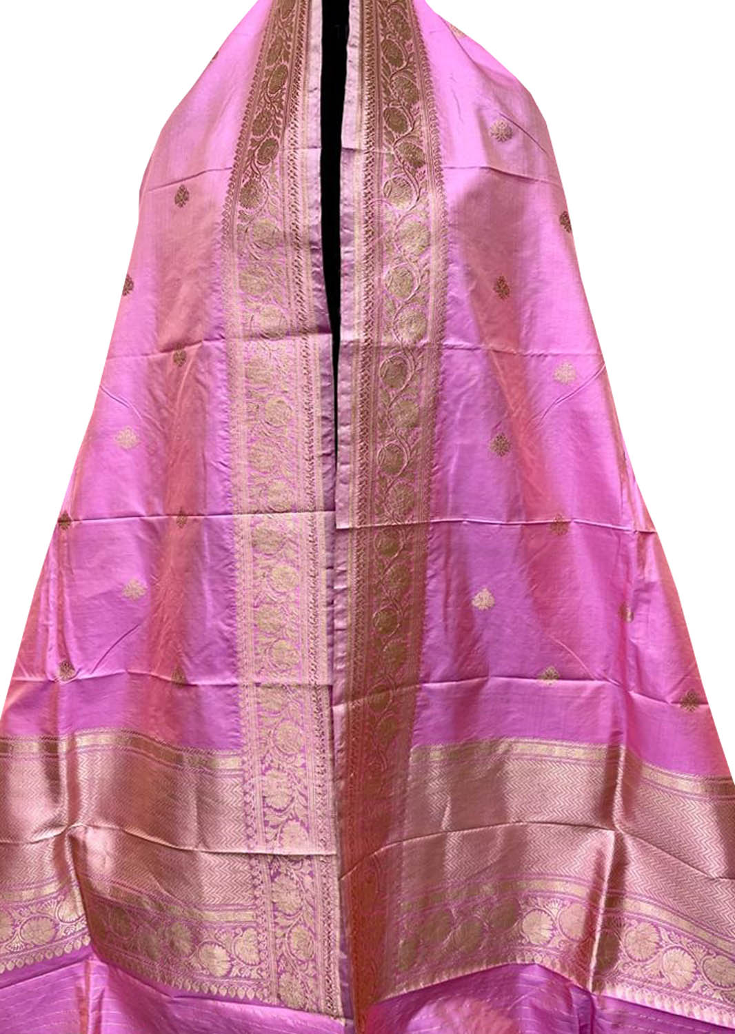 Pink Handloom Banarasi Pure Katan Silk Dupatta - Luxurion World