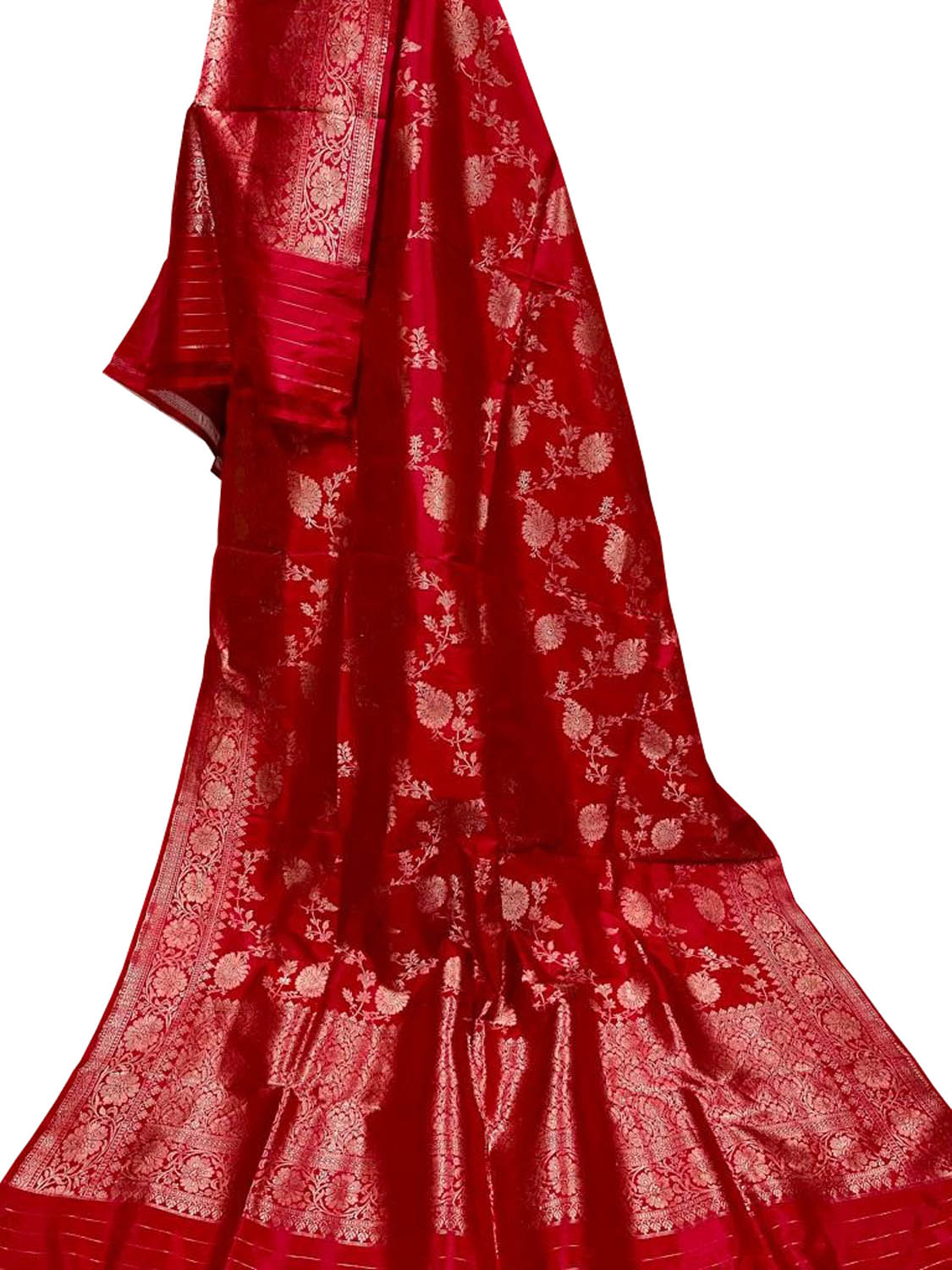 Red Banarasi Handloom Pure Katan Silk Dupatta - Luxurion World