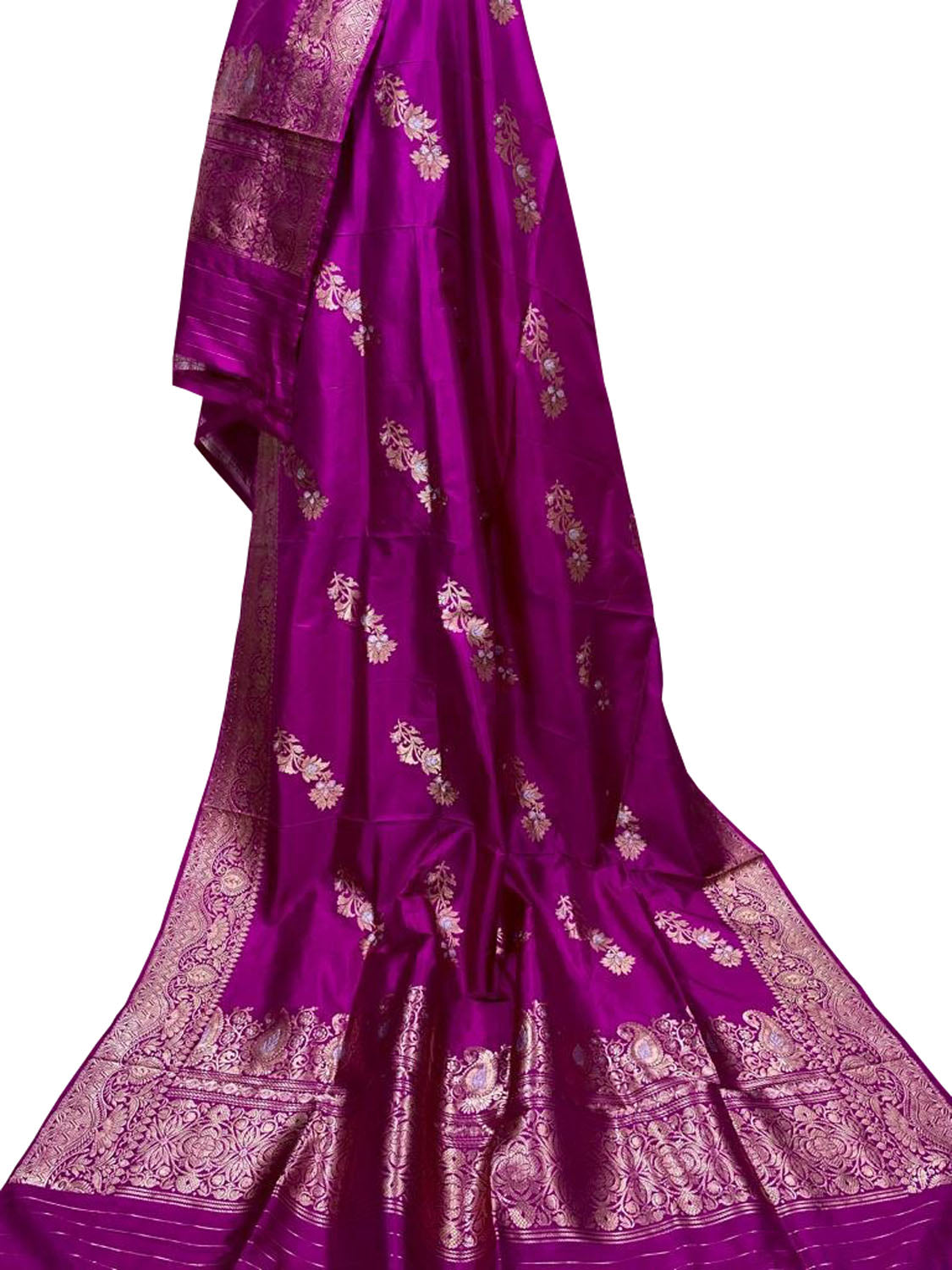 Purple Banarasi Handloom Pure Katan Silk Dupatta - Luxurion World