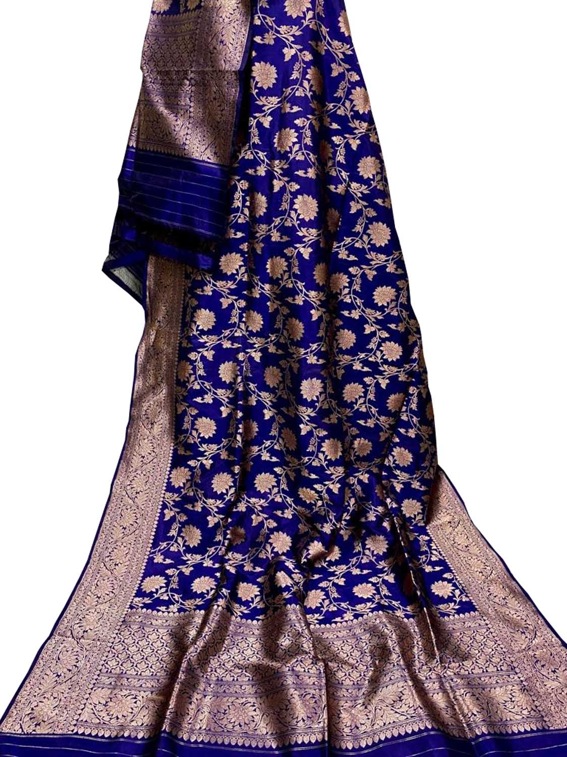 Blue Banarasi Handloom Pure Katan Silk Dupatta - Luxurion World