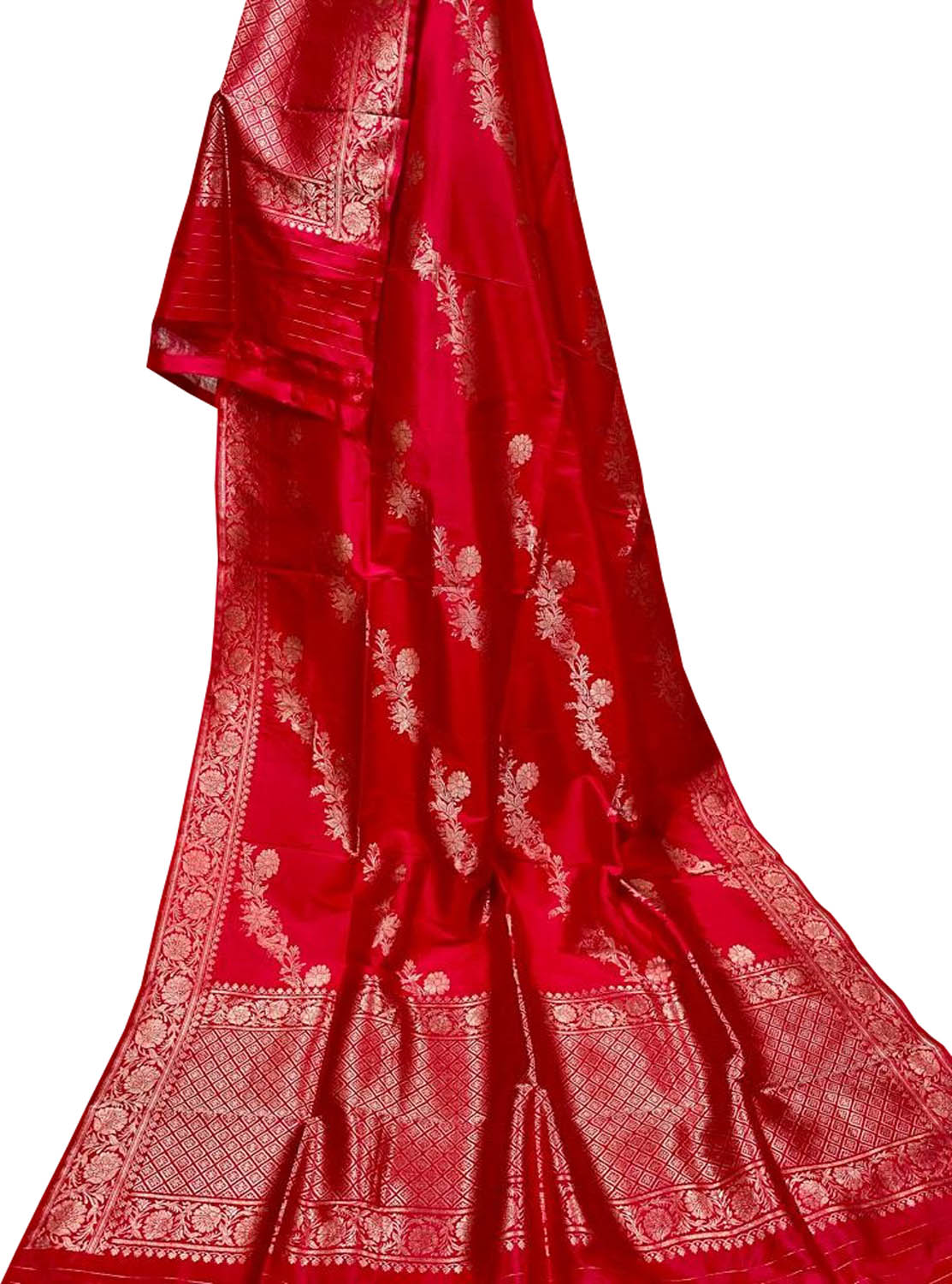 Red Banarasi Handloom Pure Katan Silk Dupatta - Luxurion World