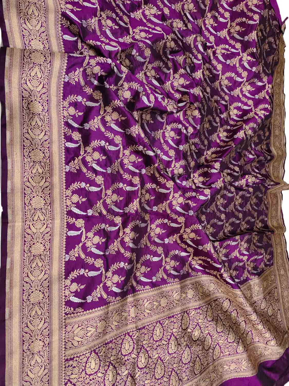 Purple Handloom Banarasi Pure Katan Silk Sona Roopa Dupatta - Luxurion World