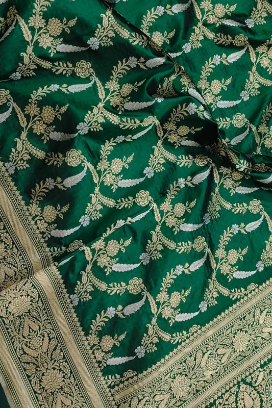 Green Handloom Banarasi Pure Katan Silk Sona Roopa Dupatta - Luxurion World