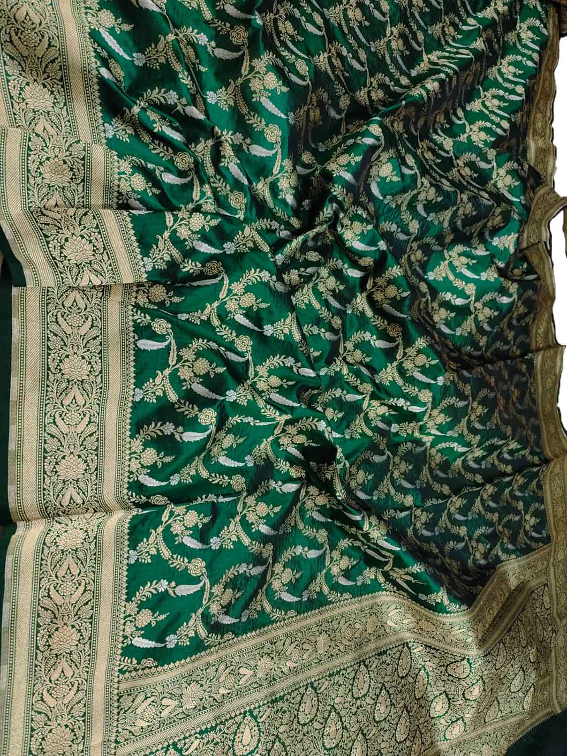 Green Handloom Banarasi Pure Katan Silk Sona Roopa Dupatta - Luxurion World