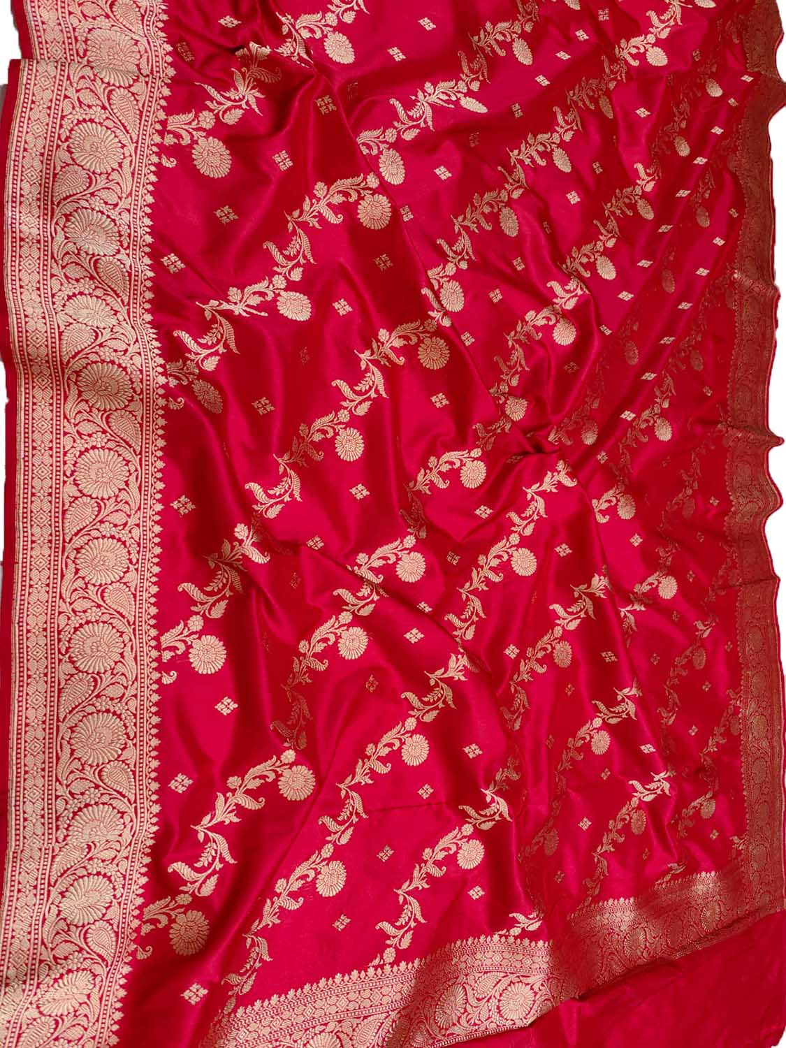 Red Handloom Banarasi Pure Katan Silk Dupatta - Luxurion World