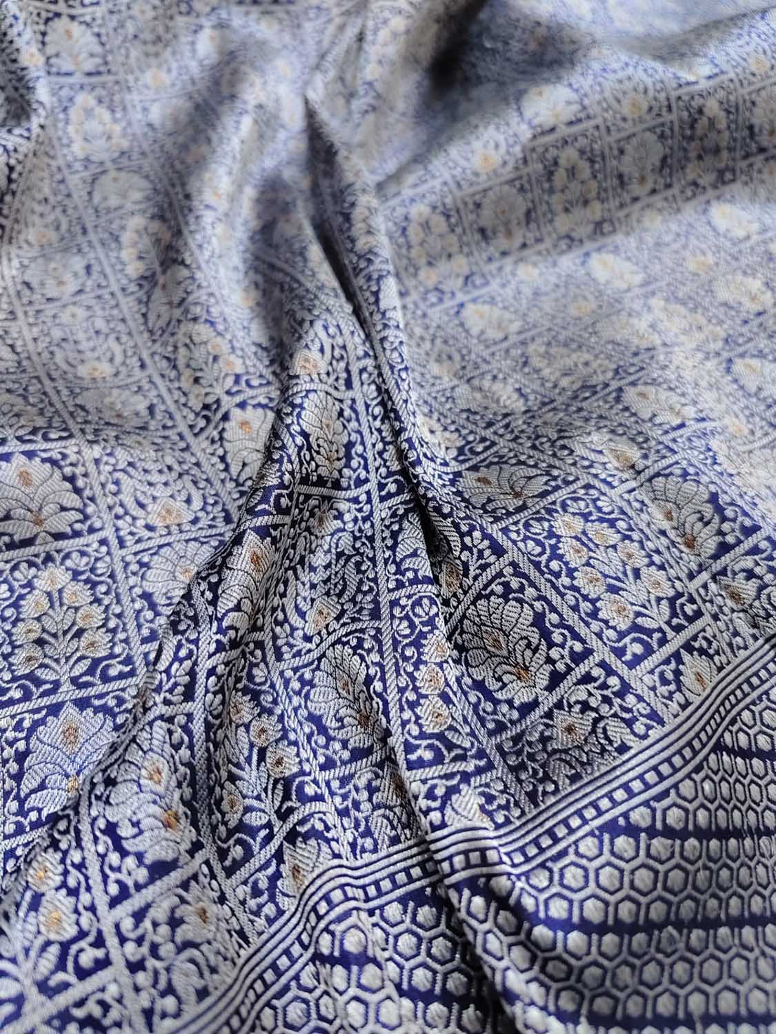 Blue Handloom Banarasi Pure Katan Silk Dupatta - Luxurion World