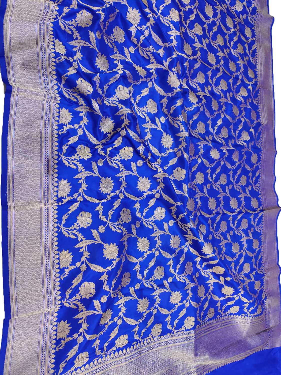 Blue Handloom Banarasi Pure Katan Silk Dupatta - Luxurion World