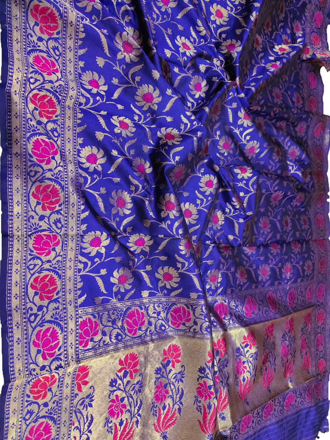 Blue Handloom Banarasi Pure Katan Silk Meenakari Dupatta - Luxurion World