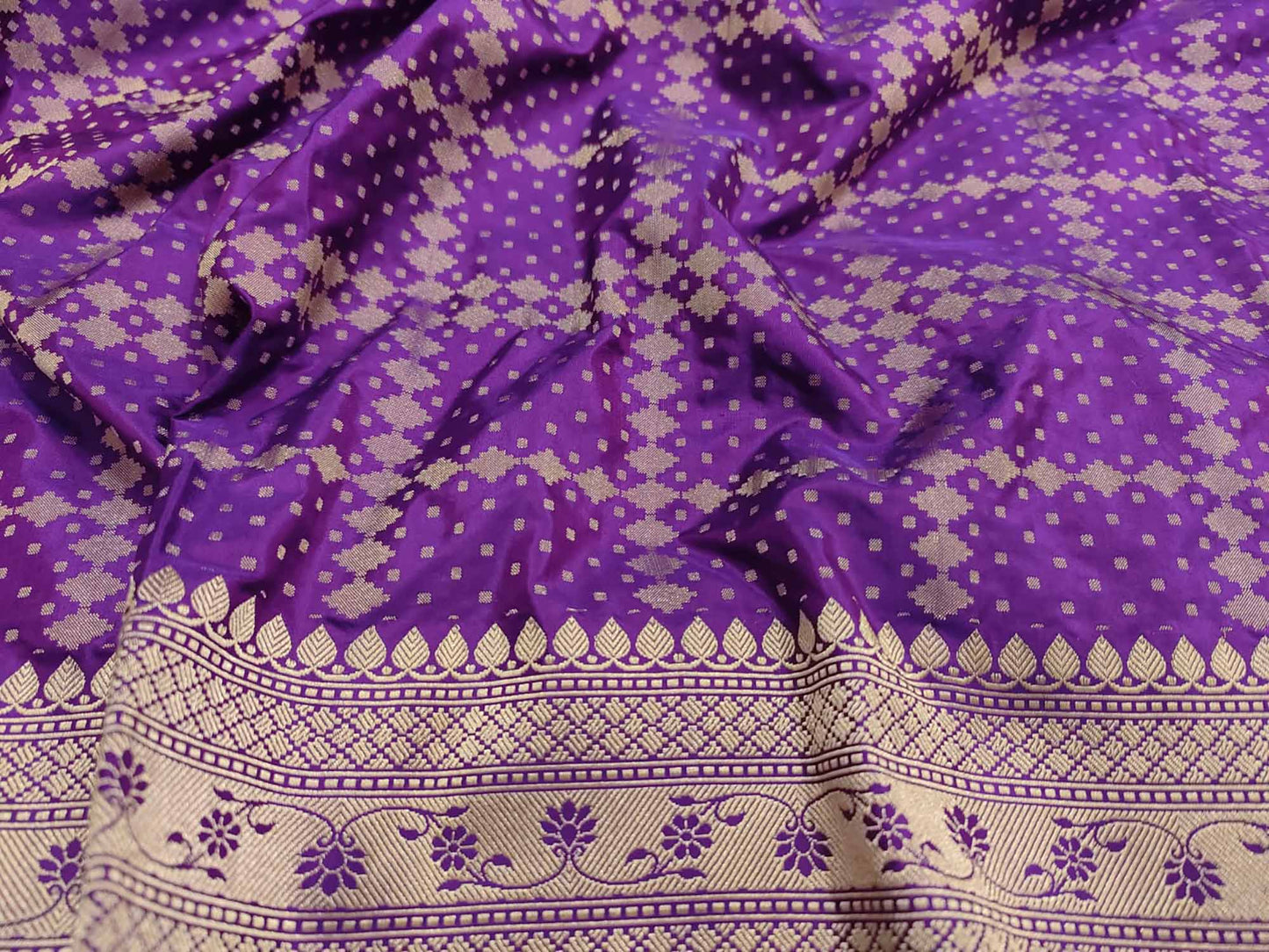 Purple Banarasi Handloom Pure Katan Silk Dupatta - Luxurion World