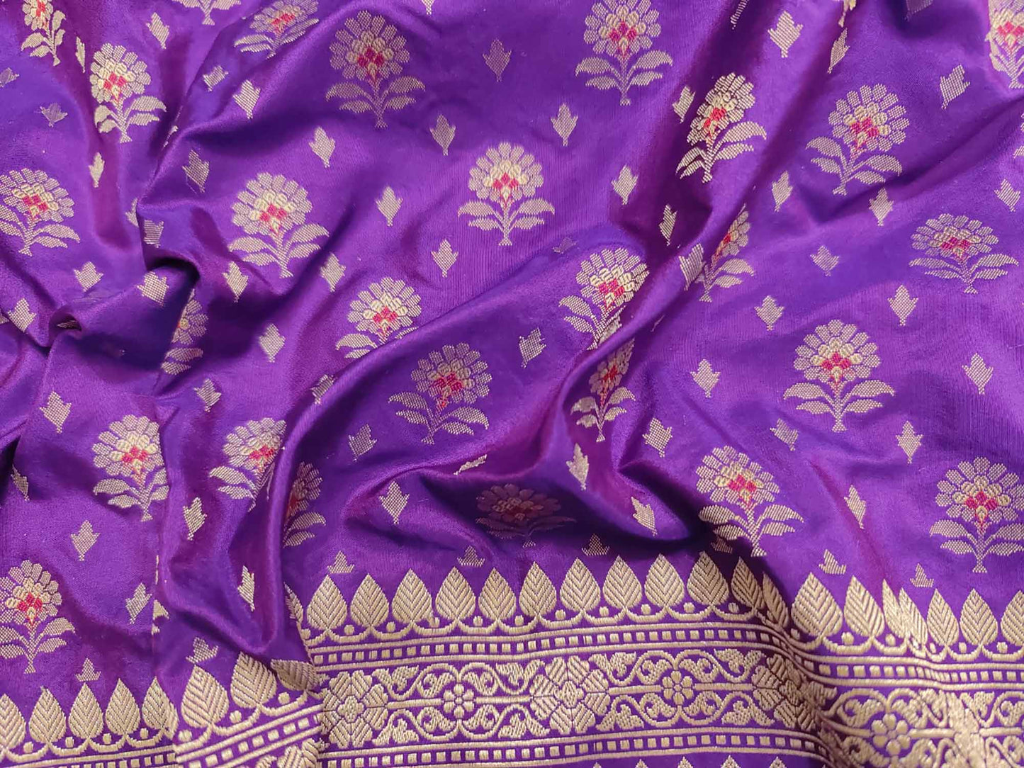 Purple Banarasi Handloom Pure Katan Silk Dupatta - Luxurion World
