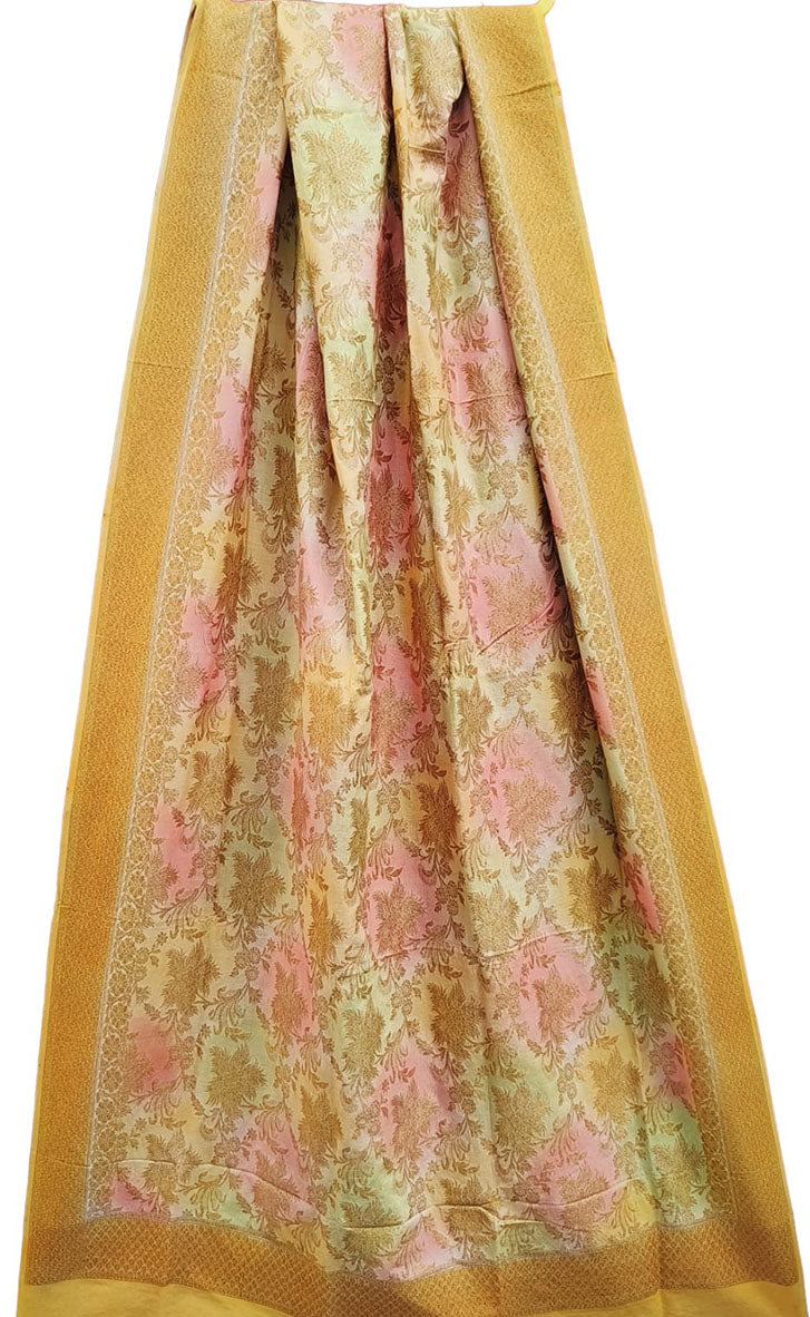 Multicolor Banarasi Handloom Moonga Silk Brush Dye Dupatta - Luxurion World