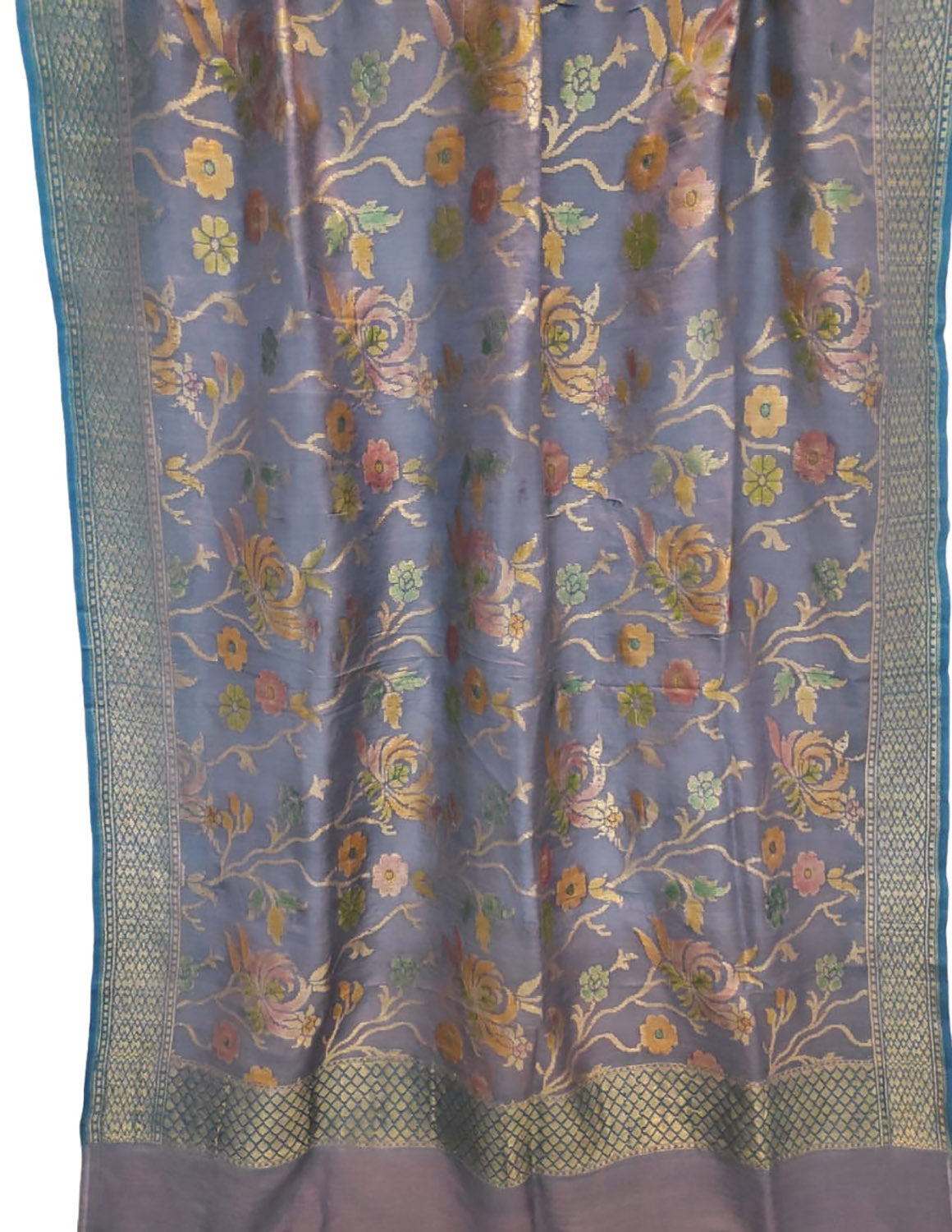 Brush Dyed Grey Banarasi Moonga Silk Dupatta - Handloom Pure Elegance - Luxurion World