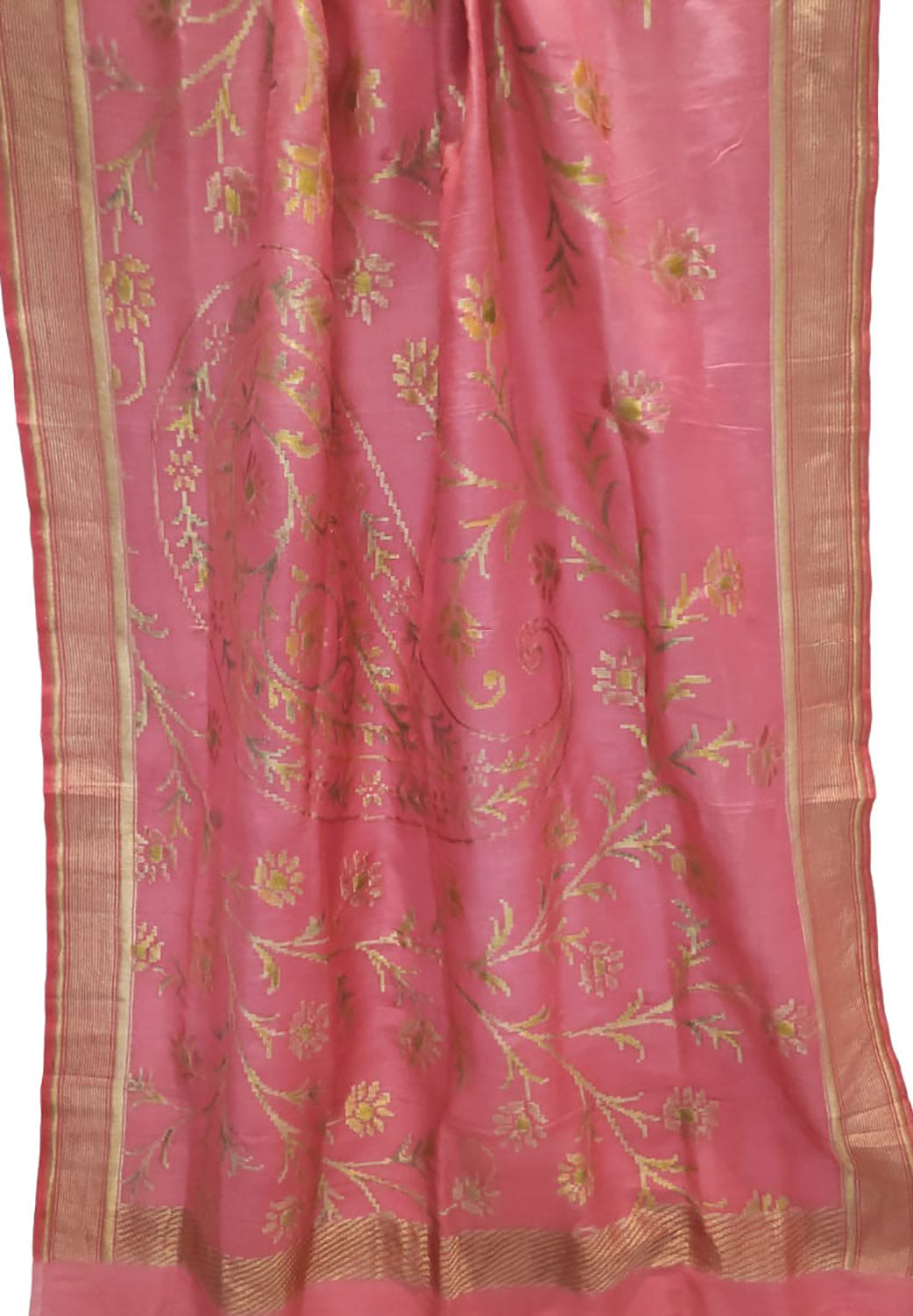 Pure Moonga Silk Brush Dye Dupatta in Pink - Handloom Banarasi Elegance - Luxurion World
