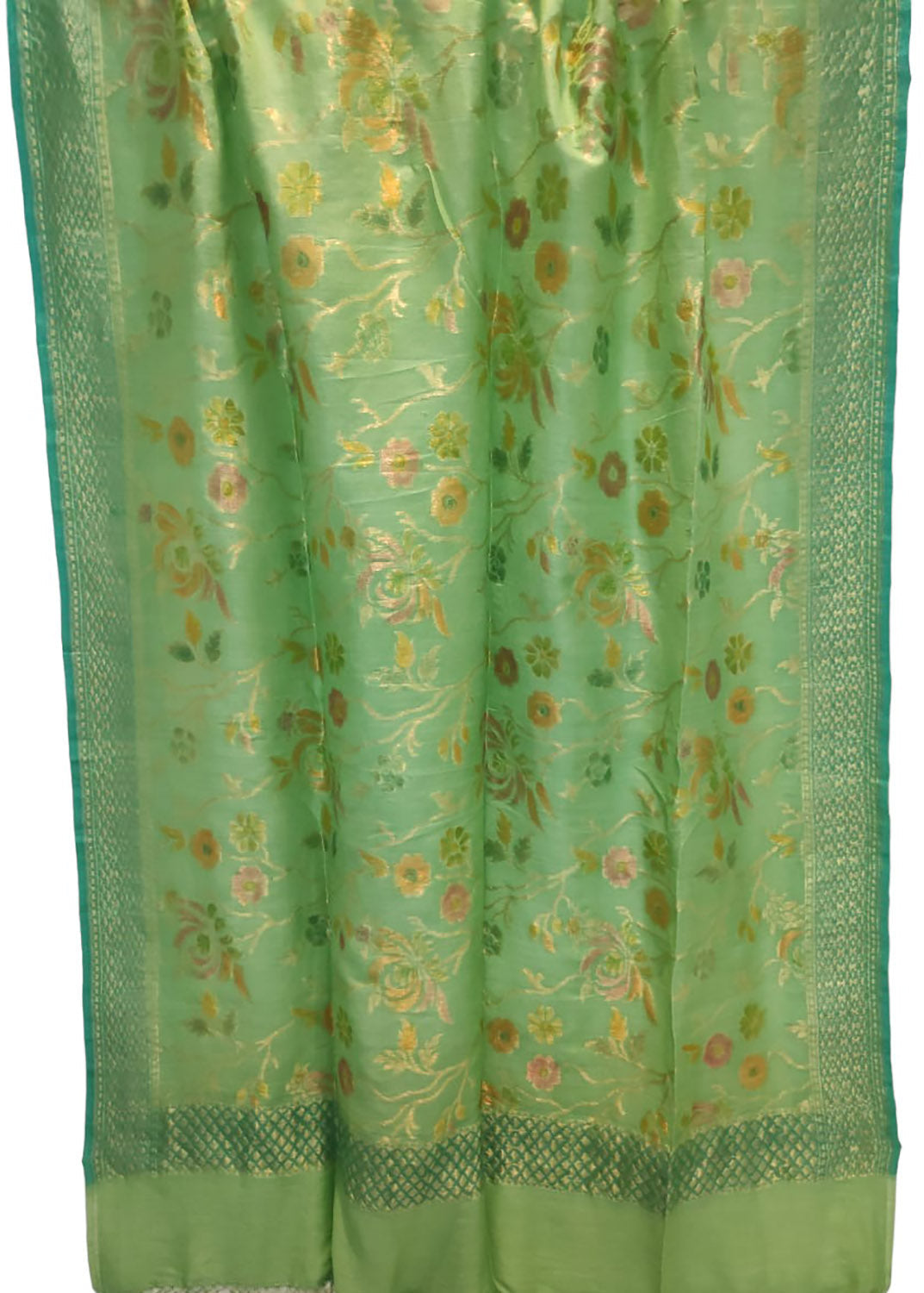 Green Moonga Silk Banarasi Handloom Dupatta with Brush Dye - Pure Elegance - Luxurion World