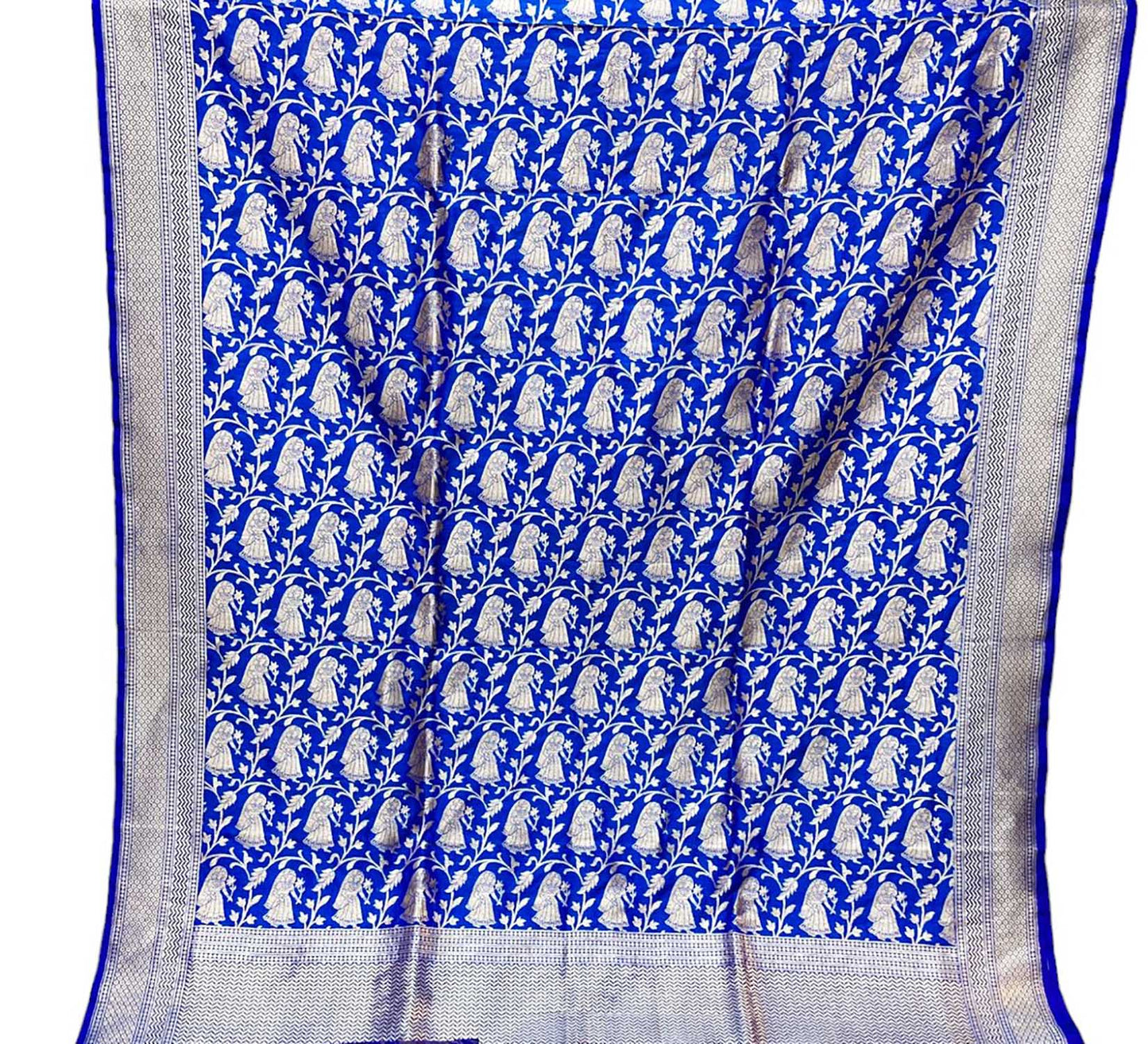 Blue Banarasi Handloom Pure Katan Silk Dupatta - Luxurion World