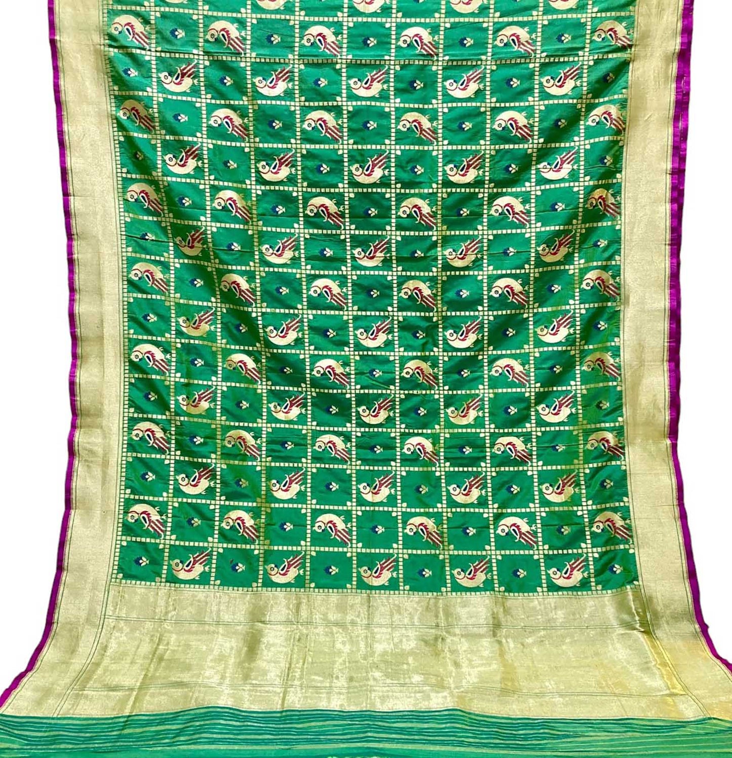 Green Banarasi Handloom Pure Katan Silk Dupatta - Luxurion World