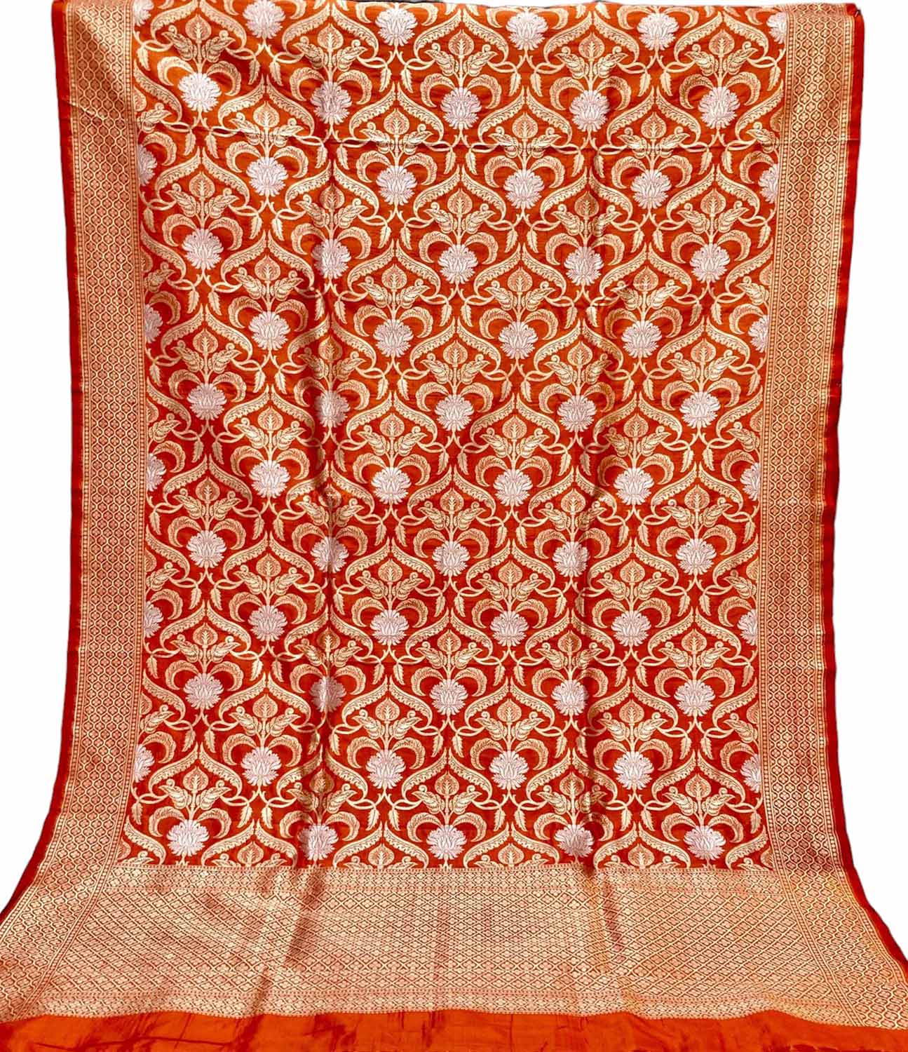 Red Banarasi Handloom Pure Katan Silk Dupatta - Luxurion World