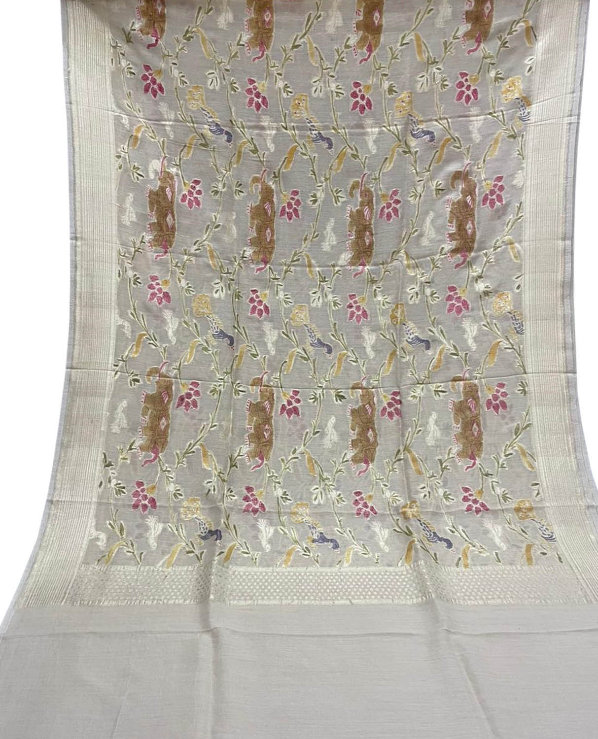 Pastel Banarasi Handloom Brush Dye Pure Moonga Silk Dupatta - Luxurion World