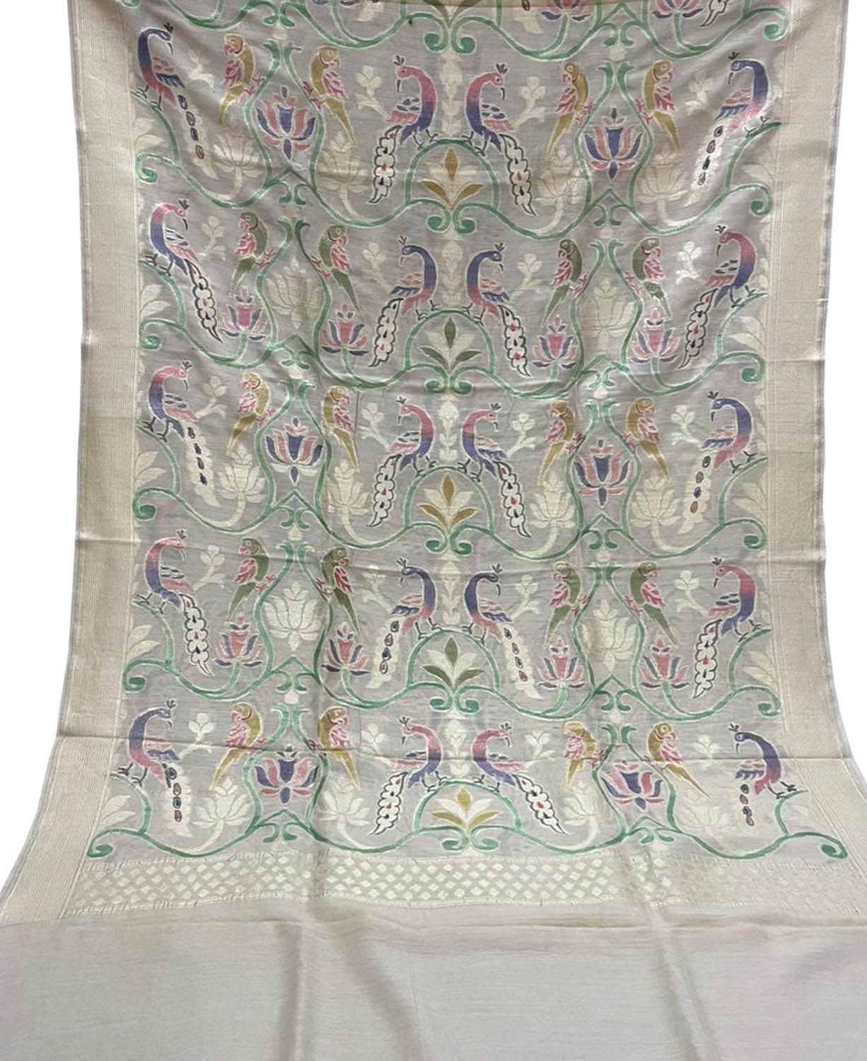 Pastel Banarasi Handloom Brush Dye Pure Moonga Silk Dupatta - Luxurion World